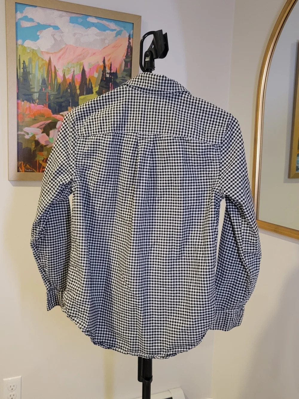 RALPH LAUREN Gingham Check Black White Button Down Shirt Boys Size L